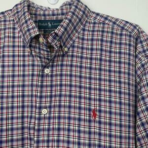 Ralph Lauren Blake Plaid Button Down Shirt XL Red Blue Cotton Classic Fit